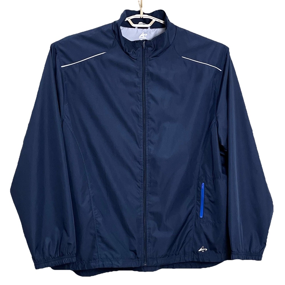 Athletech Mens Windbreaker Track Warm Up Jacket 2XL Blue Full Zip Mesh‎ Lined